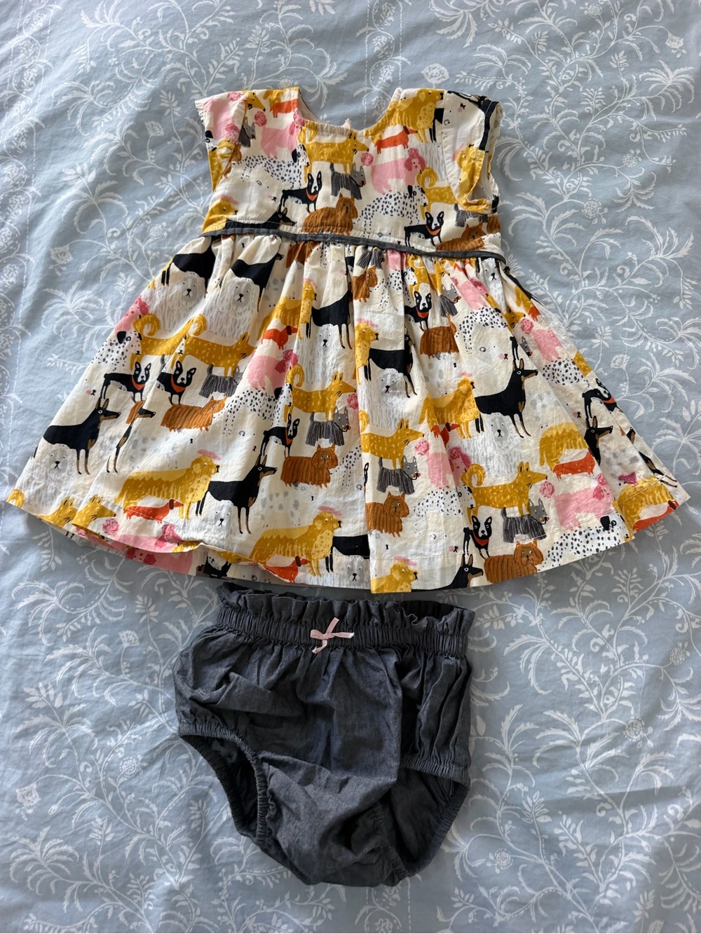 Pink Chicken Dog Print Dress with Bloomers